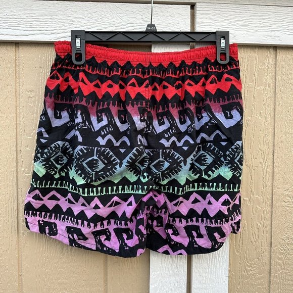 Vintage Hobie Red Purple Green Black Swim Shorts Bathing Suit Trunks Size Large - Picture 2 of 7